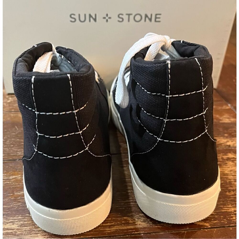 SUN STONE Mens Black Cushioned Jett Round Toe Lace-Up Sneakers - Picture 4 of 6